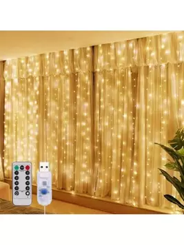 3M USB LED Curtain Light String, Christmas Room Decoration, Remote Control 8 Function Light Garland,Wedding And Birthday Curtain Decoration,Christmas offers at $5.5 in SheIn