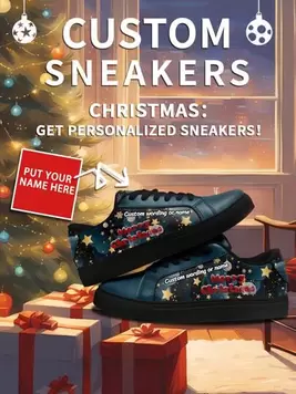 1 Pair Custom Christmas Gift Holiday Gift Low Top Leather Sneakers, Personalized Christmas Photo Sneakers, Custom Santa-Themed Sneakers, Personalized Low Top Leather Shoes For The Festive Season, U... offers at $47.84 in SheIn