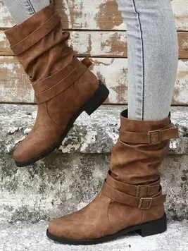 Fashion Brown Boots For Women, Buckle Decor Slouchy Boots offers at $36.27 in SheIn