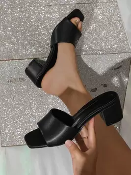 New Chunky Heel Women Casual Fashion Minimalist Slip-On High Heel Sandals , Black Shoes offers at $26.87 in SheIn