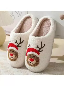 New Cross-Border Cute Christmas Reindeer, Gingerbread Man, Santa Claus, Christmas Tree, Candy Cane, Candy Bar, Snowflake Print Embroidered Thickened Couples Slippers, Warm Indoor Plush Wear-Resista... offers at $11.36 in SheIn