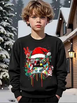 Teenage Boys' Round Neck Long Sleeve Graphic Print Casual Sweatshirt offers at $15.89 in SheIn