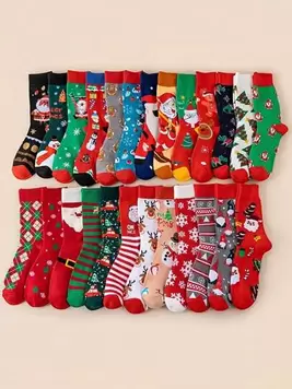 10 Pairs Women & Men's Random New Christmas Festival Mid-Calf Socks With Cartoon Santa, Snowman, Christmas Deer & Other Holiday Printed Patterns, Fashion Warm Long Socks For Autumn/Winter offers at $9.09 in SheIn