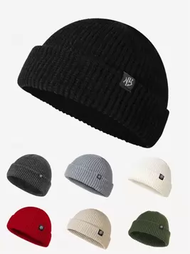 1pc Men's Solid Color Versatile Patched Label NY Beanie Hat, Knitted Warm Casual Wear For Autumn Winter Halloween offers at $2.56 in SheIn