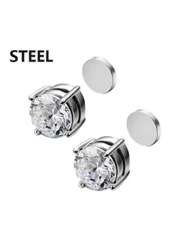 1pair Fashionable Stainless Steel & Zirconia Clip-On Earrings For Daily Wear, Unisex offers at $1.8 in SheIn