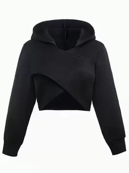 SHEIN Teen Girls Solid Wrap Hooded Crop Sweatshirt offers at $15.49 in SheIn