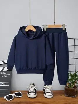 Young Boy Hooded Sweatshirt And Pants Set, Solid Color, Autumn And Winter, 2pcs offers at $16.93 in SheIn