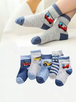 5 Pairs Of Cute Cartoon Car Breathable And Odor Resistant Socks For Children In Spring, Summer, And Autumn offers at $4.08 in SheIn