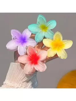 EMI JAY 4pcs/Set 8cm Beach Vacation Style Hair Clips With Plumeria Decorations For Women's Updo And Half-Up Hairstyles Piranha De Flor offers at $2.4 in SheIn