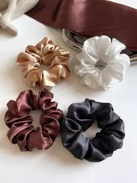 4pcs/1pc Women Fashion High-End Satin Hair Scrunchies 12cm/4.72in, Black, White, Brown, Elegant Solid Color Shiny Ponytail Hair Accessories Suitable For Daily Wear offers at $1.4 in SheIn