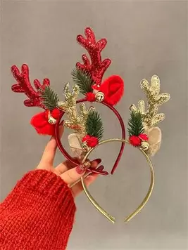 2pcs Women's Christmas Reindeer Antler Headband, Glitter Reindeer Headpiece For Party, Festival, New Year Decoration Halloween offers at $2.9 in SheIn