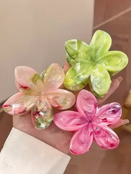 3pcs Women's Pink & Green Ombre Large 8cm/3.15in Flower Hair Clips, Lightweight Plastic, Fashion, Elegant, Simple, Solid Color, Suitable For Daily, Casual, Party, Commute, Vacation, Bun, Ponytail, ... offers at $2.4 in SheIn