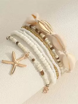 7pcs Bohemian Style Beaded Bracelets With Shell, Beads & Starfish Pendants For Women (Bead Colors Are Randomly Matched) offers at $3 in SheIn