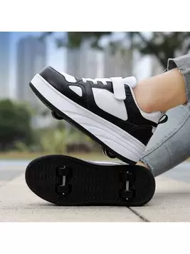 Wheeled Sport Shoes, New Trendy Four-Wheel Roller Skates Shoes, Unisex Removable Walkable Skates Shoes, With Four Wheels In Shoe Sole, Suitable For All Seasons offers at $42.58 in SheIn