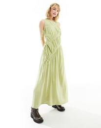 ASOS DESIGN ruched sleeveless maxi dress in sage linen offers at $59.99 in Asos