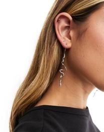 ASOS DESIGN pull through earrings with textured abstract wiggle design in silver tone offers at $11.99 in Asos