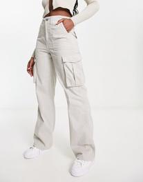 Bershka straight leg cargo pants in stone offers at $45.9 in Asos
