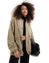 ASOS DESIGN oversized coach jacket in stone offers at $54 in Asos