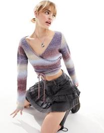 Reclaimed Vintage knit wrapped cropped sweater in multi offers at $53.9 in Asos