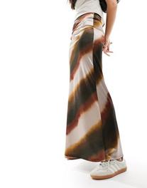 ASOS DESIGN satin twill maxi skirt in blurred stripe offers at $38 in Asos