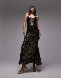 Topshop animal sequin maxi dress in black and gold offers at $129 in Asos
