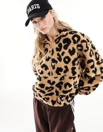 Only teddy half zip fleece in leopard print offers at $69 in Asos
