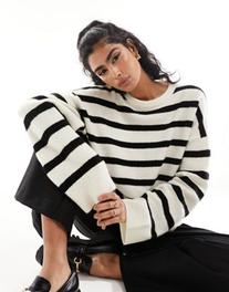 ASOS DESIGN boxy crew neck sweater in stripe offers at $30 in Asos