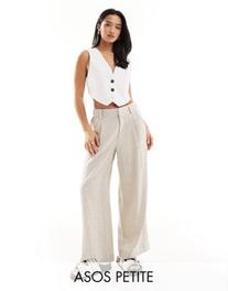 ASOS DESIGN Petite Wide leg dad pants with linen in natural offers at $40 in Asos