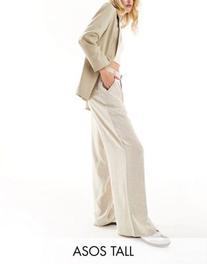 ASOS DESIGN Tall Wide leg dad pants with linen in natural offers at $40 in Asos