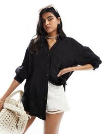 ASOS DESIGN oxford shirt in cheesecloth in black offers at $40 in Asos