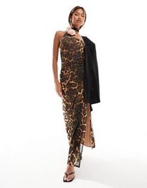 ASOS DESIGN mesh one shoulder maxi dress with contrast corsage in leopard print offers at $52.99 in Asos
