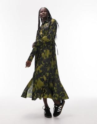 Topshop midi shirt dress in green floral print offers at $53 in Asos