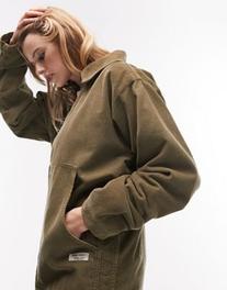 Topshop cord zip through jacket in khaki offers at $49.5 in Asos