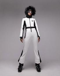Topshop Sno ski suit with faux fur hood & belt in white offers at $216.3 in Asos