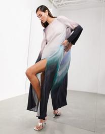ASOS EDITION long sleeve bias cut maxi dress in placement ombre print offers at $89.55 in Asos