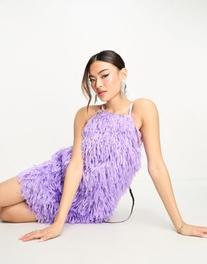 Jaded Rose faux feather mini dress in lilac offers at $47 in Asos