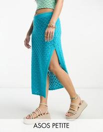 ASOS DESIGN Petite crochet midi skirt in wave stitch in blue - part of a set offers at $16 in Asos