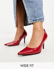 ASOS DESIGN Wide Fit Sienna mid heeled pumps in red offers at $21.99 in Asos