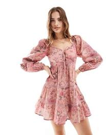 Miss Selfridge western cotton lace insert tiered mini dress in patchwork floral offers at $59.99 in Asos