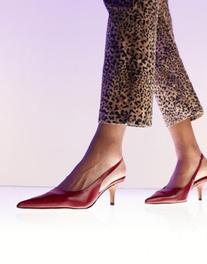 ASOS DESIGN Solo premium leather slingback mid heeled shoes in deep red offers at $109 in Asos