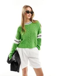 ASOS DESIGN knitted clean cable sweater in green offers at $39.99 in Asos