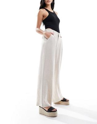 ASOS DESIGN Wide leg dad pants with linen in natural offers at $40 in Asos