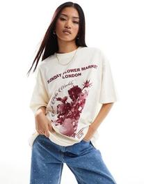 ASOS DESIGN boyfriend fit t-shirt with flower market graphic in cream offers at $22.99 in Asos
