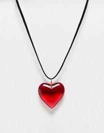 ASOS DESIGN mid length cord necklace with red puff heart offers at $14.99 in Asos
