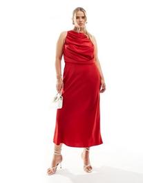 ASOS DESIGN Curve drape bodice midi dress in red offers at $64.99 in Asos