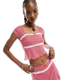 Reclaimed Vintage cap sleeve top in red gingham with bow and lace trim - part of a set offers at $39.99 in Asos