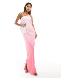 Kaiia satin one shoulder maxi dress in pink ombre offers at $70 in Asos
