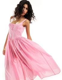ASOS DESIGN voile picnic midi sundress in bubblegum pink offers at $44.99 in Asos