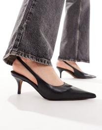 ASOS DESIGN Solo premium leather slingback mid heeled shoes in black offers at $89.99 in Asos