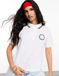 ASOS DESIGN Weekend Collective polo shirt with embroidered logo in white offers at $27.99 in Asos